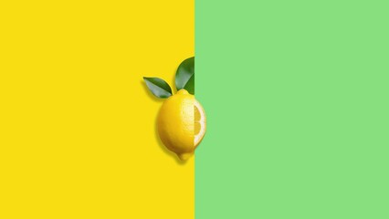 Stop motion Cut and whole Lemon appear and disappear on yellow background. High quality video 4K. Detailed stop motion video. Background or wallpaper in food and drinks videos.