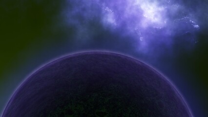 Exoplanet from space, sunset or sunrise. 3d rendering