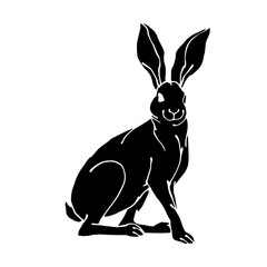 Silhouette, doodles of a forest herbivore animal rabbit, hare. Vector graphics.