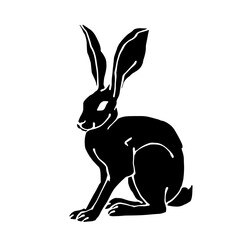 Silhouette, doodles of a forest herbivore animal rabbit, hare. Vector graphics.