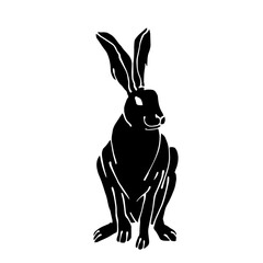 Silhouette, doodles of a forest herbivore animal rabbit, hare. Vector graphics.