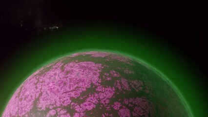 Exoplanet from space, sunset or sunrise. 3d rendering