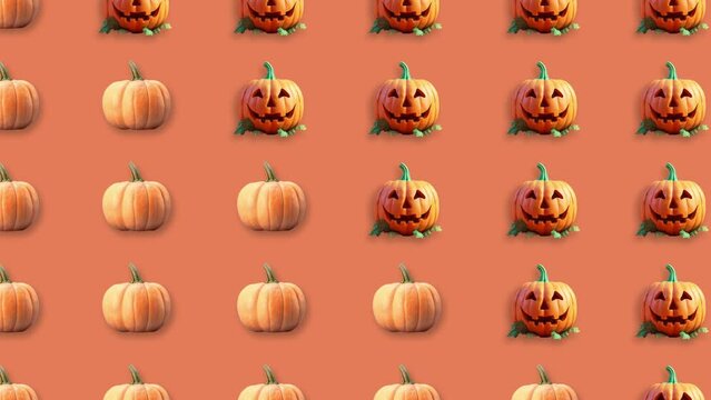 Stop motion Helloween Pumpkin appear and disappear on pastel background. High quality video 4K. Detailed stop motion video. Background or wallpaper in food and drinks videos.