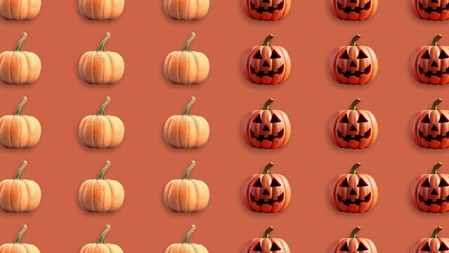 Stop motion Helloween Pumpkin appear and disappear on pastel background. High quality video 4K. Detailed stop motion video. Background or wallpaper in food and drinks videos.