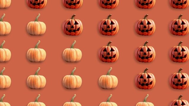 Stop motion Helloween Pumpkin appear and disappear on pastel background. High quality video 4K. Detailed stop motion video. Background or wallpaper in food and drinks videos.