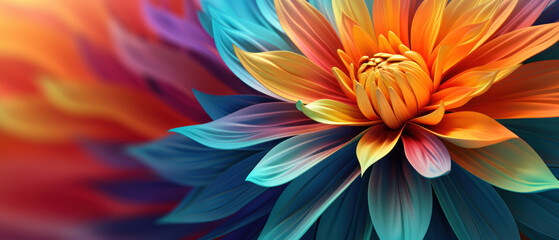 Vibrant 3D flower close-up with layered petals and rich hues.