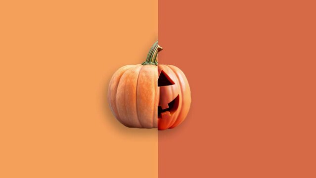 Stop motion Helloween Pumpkin appear and disappear on pastel background. High quality video 4K. Detailed stop motion video. Background or wallpaper in food and drinks videos.