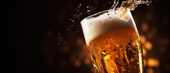 Golden beer pour, frothy head, effervescent allure. - obrazy, fototapety, plakaty
