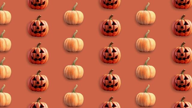 Stop motion Helloween Pumpkin appear and disappear on pastel background. High quality video 4K. Detailed stop motion video. Background or wallpaper in food and drinks videos.