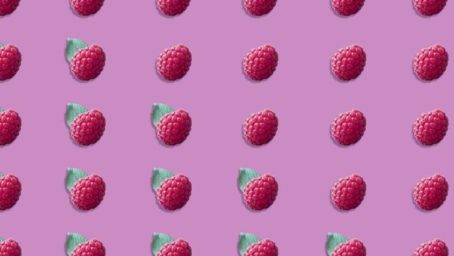 Stop motion Cut and whole Raspberry appear and disappear on pastel background. High quality video 4K. Detailed stop motion video. Background or wallpaper in food and drinks videos.