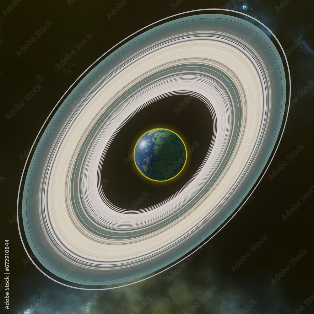 Wall mural planet with a system of rings in the background of the deep space nebula. science fiction.