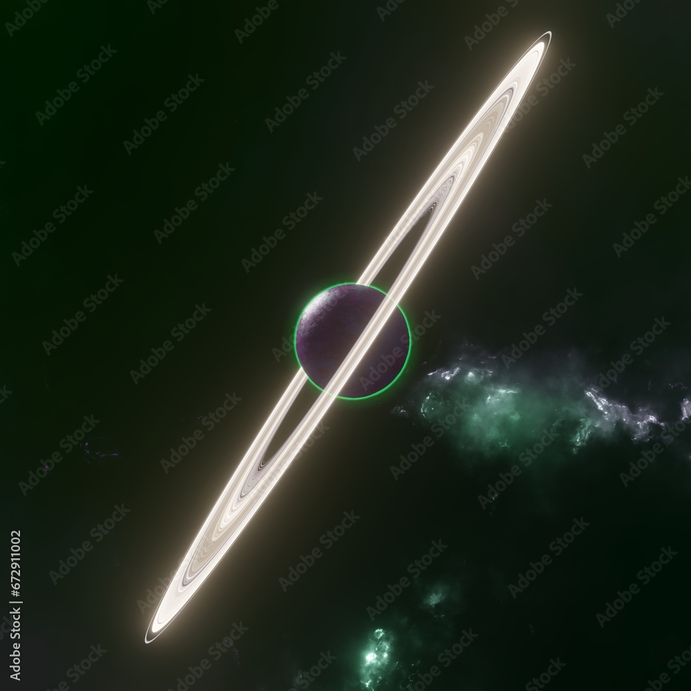 Wall mural alien planet with ring, 3d render planet with abstract space background