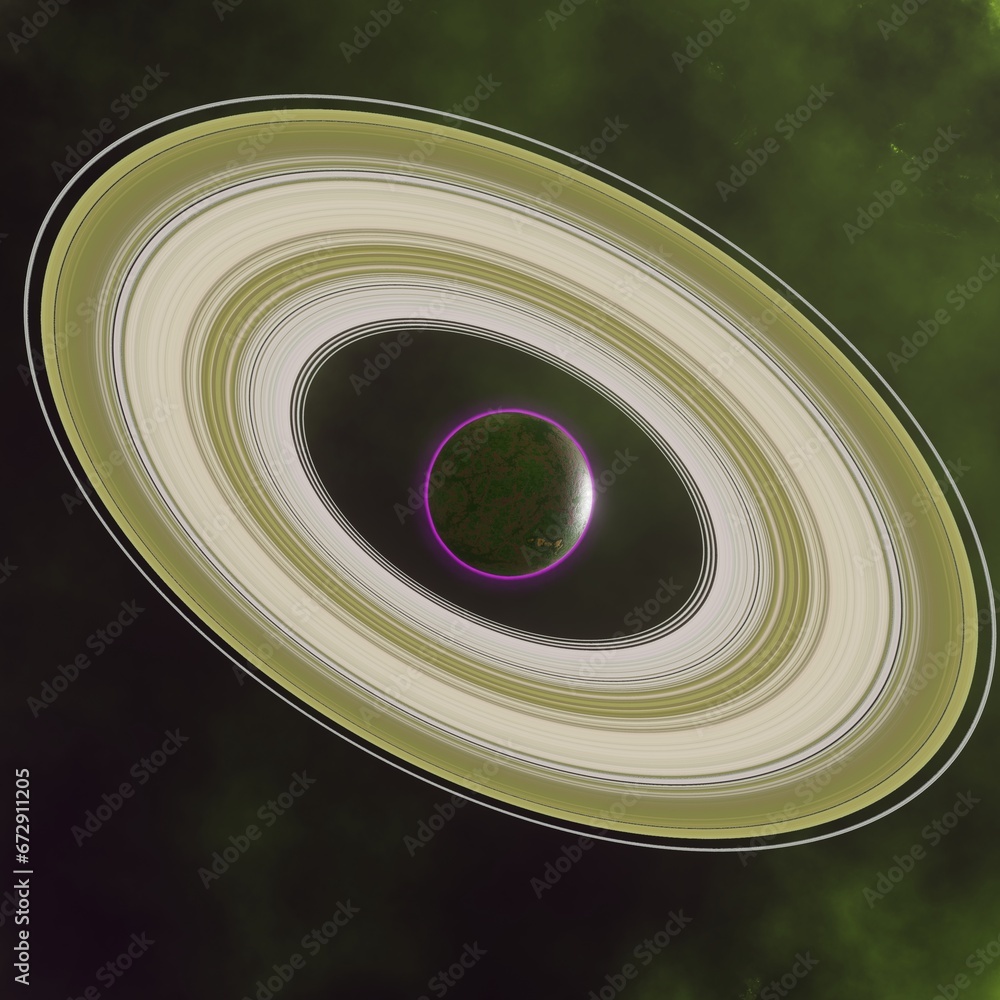 Wall mural alien planet with ring, 3d render planet with abstract space background