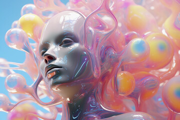 
 Ссылка ×Название:
Collage template of generated ai picture stunning gorgeous robotic woman spiritual bubbles. AI Generative