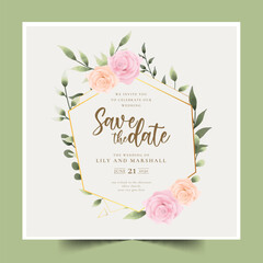 save date wedding frame with watercolor leaves