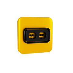 Black Electrical outlet icon isolated on transparent background. Power socket. Rosette symbol. Yellow square button.