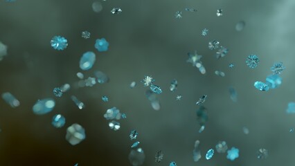 Falling snow macro 3d render background