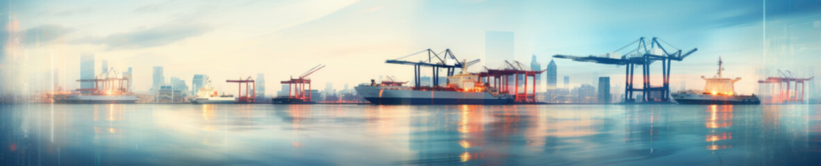 Obraz premium Foggy seaport, large ship docked.