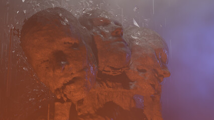 3D rendering of a horror sculpture with multiple heads symbolizing multiple personality disorder