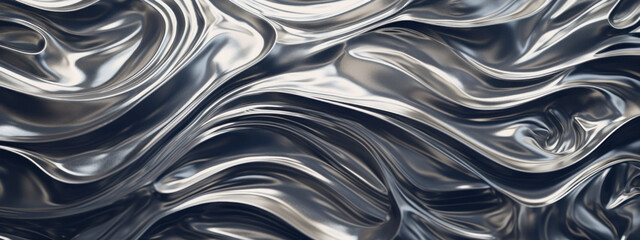 Elegant silver waves on a fluid, shiny backdrop.
