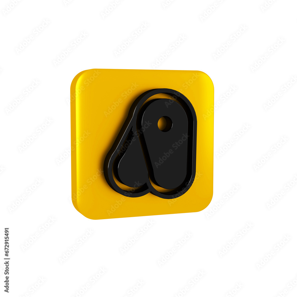 Wall mural Black Steak meat icon isolated on transparent background. Yellow square button.