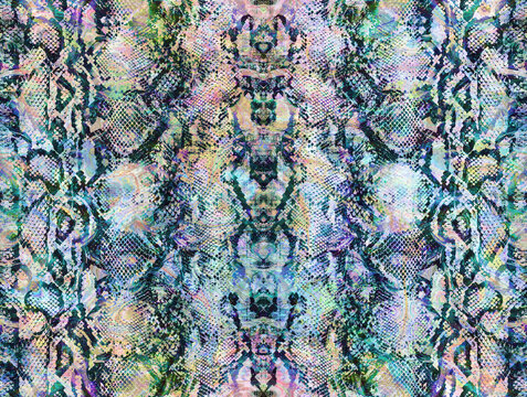 Animal print, snake skin texture background. Multicolor snake print pattern