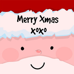 Funny Santa Claus greeting card. Smiling Santa. santa closeup face. Flyer, banner, greeting card. Vector illustration.
