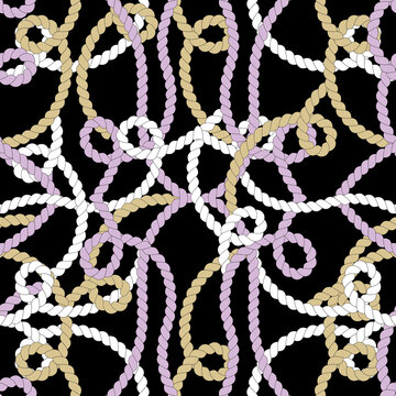  Seamless marine rope knot pattern. Trendy maritime style background. Rope texture.