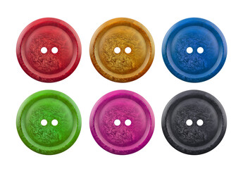 Group of colorful sewing clothing buttons isolated on white background