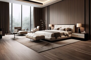 Contemporary Minimalist Bedroom Design with Sleek Furnishings and Neutral Color Palette