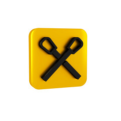 Black Burning match with fire icon isolated on transparent background. Match with fire. Matches sign. Yellow square button.