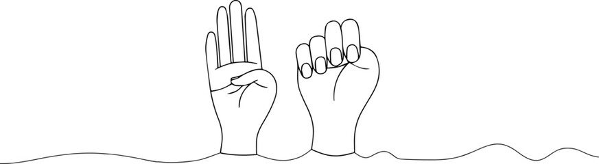 Hand gesture in case of domestic violence, insecurity. Sign language. The violence at home signal for help. Vector stop symbol or pictogram. Line pattern. Domestic Violence awareness month, October. - obrazy, fototapety, plakaty