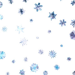 Tiny flying snow flakes. Snowstorm dust freeze shapes. Snowfall sky white transparent background