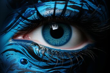Creative eye makeup in blue colors