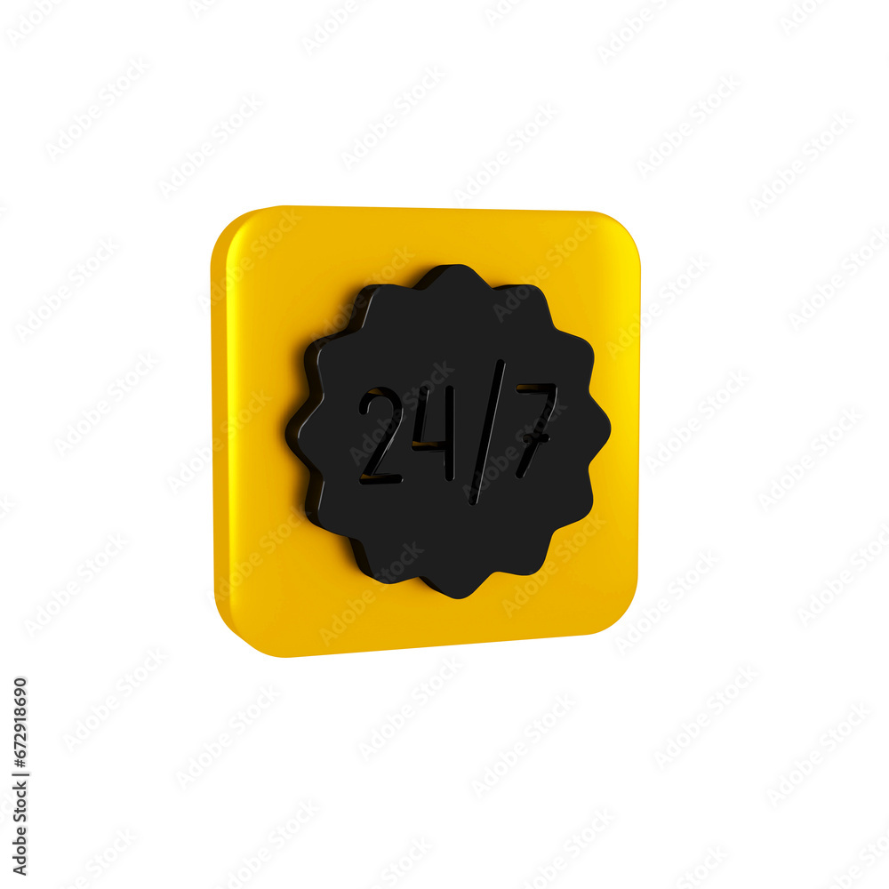 Poster black clock 24 hours icon isolated on transparent background. all day cyclic icon. 24 hours service 
