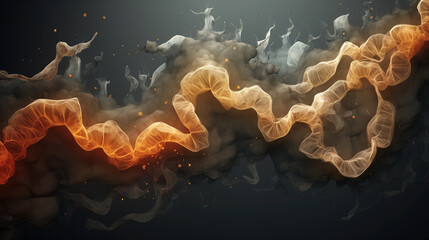 Fiery DNA helix in smoke.