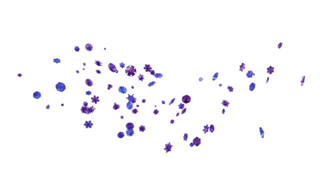 Effect of cold winter wind with snow. White air clouds with snowflakes and ice particles in shape of whirlwind, wave, spray and flow, isolated on transparent background