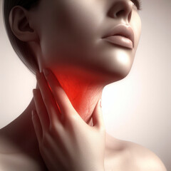 Photo of a womans Sore throat, throbbing sore throat and neck. ai generative