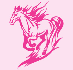 Illustration of a bright and vibrant pink horse against a light pink background