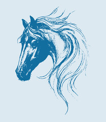 Obraz na płótnie Canvas Illustration of a bright and vibrant blue horse against a light blue background