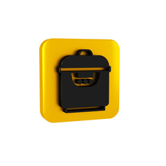 Black Slow cooker icon isolated on transparent background. Electric pan. Yellow square button.