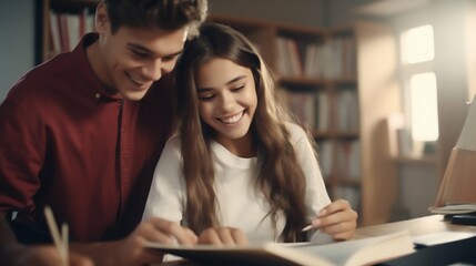 Peer Learning: Bright Teenager Assists Classmate with Exam Prep in College. Generative ai