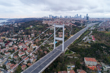 Aerial photo of the Bosphorus Bridge, Istanbul. aerial view of suspension bridge