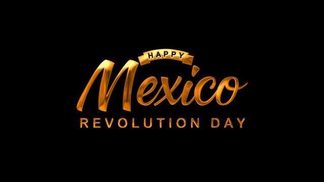 Happy Mexico Revolution Day Text Animation on Gold Color. Great for Mexico Revolution Day Celebrations, for banner, social media feed wallpaper stories