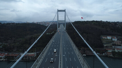 Aerial photo of the Bosphorus Bridge, Istanbul. aerial view of suspension bridge - obrazy, fototapety, plakaty