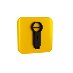 Black Microphone icon isolated on transparent background. On air radio mic microphone. Speaker sign. Yellow square button.