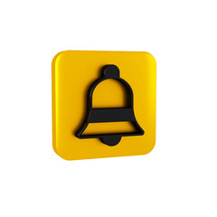 Black Ringing bell icon isolated on transparent background. Alarm symbol, service bell, handbell sign, notification symbol. Yellow square button.
