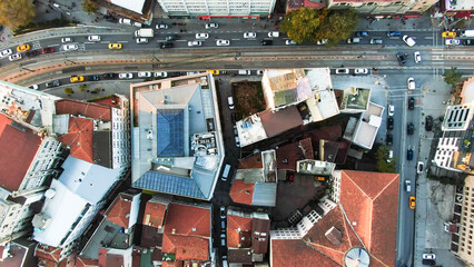A city view with many buildings and a street. Top view of Istanbul streets. top view of buildings...