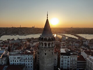 Obraz premium Aerial view galata tower with Golden Horn istanbul. aerial view of istanbul city 