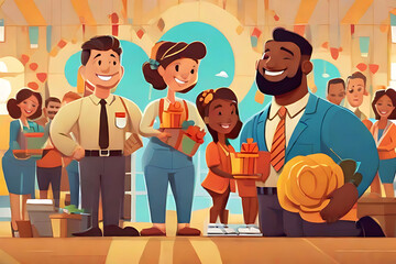 Employee Appreciation Day Cartoon Illustration to Give Thanks or Recognition for their Employees